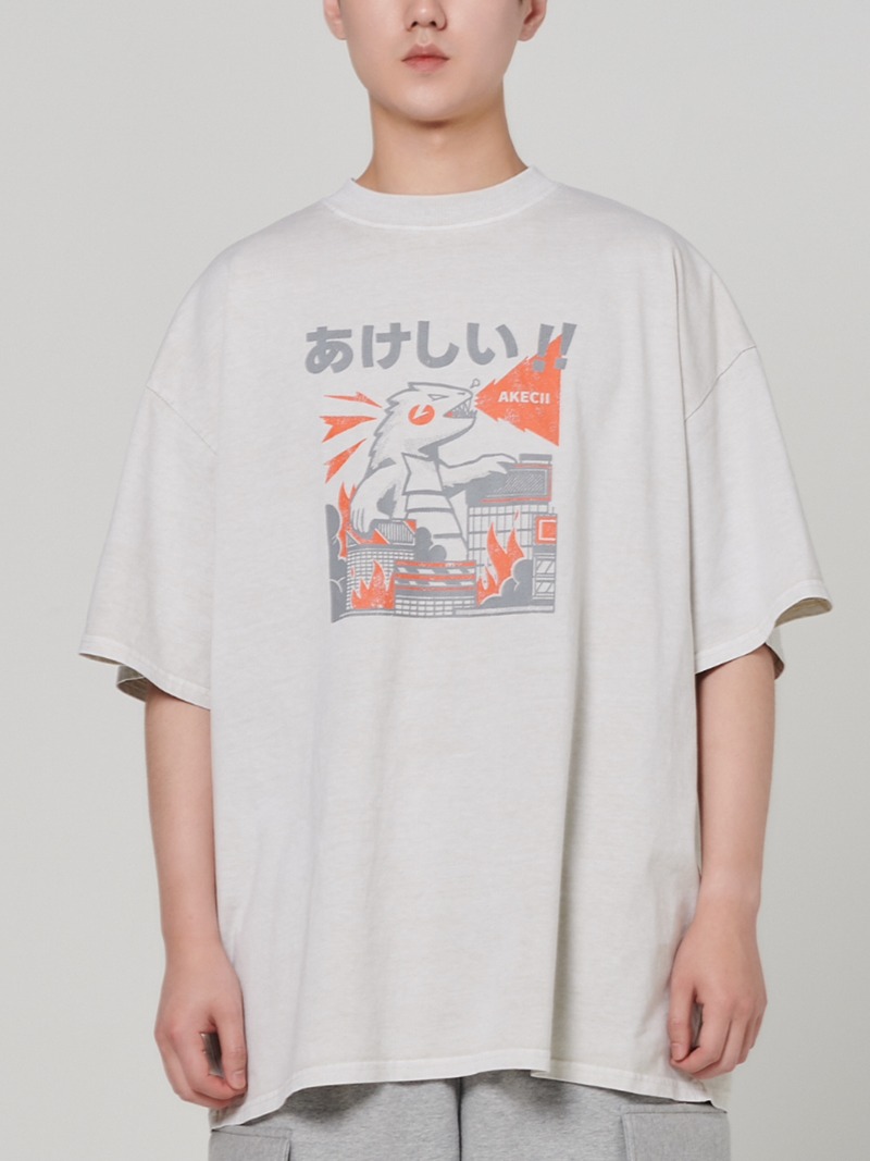 Godzilla Pigment Half T-shirt Cream