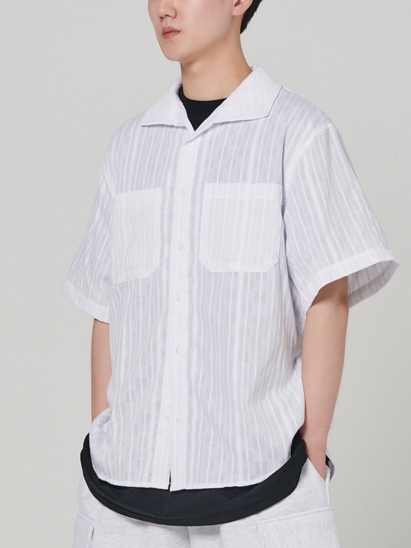 Lace Two-pocket Cityboy Half Shirts White