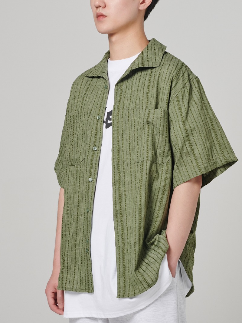 Lace Two-pocket Cityboy Half Shirts Khaki