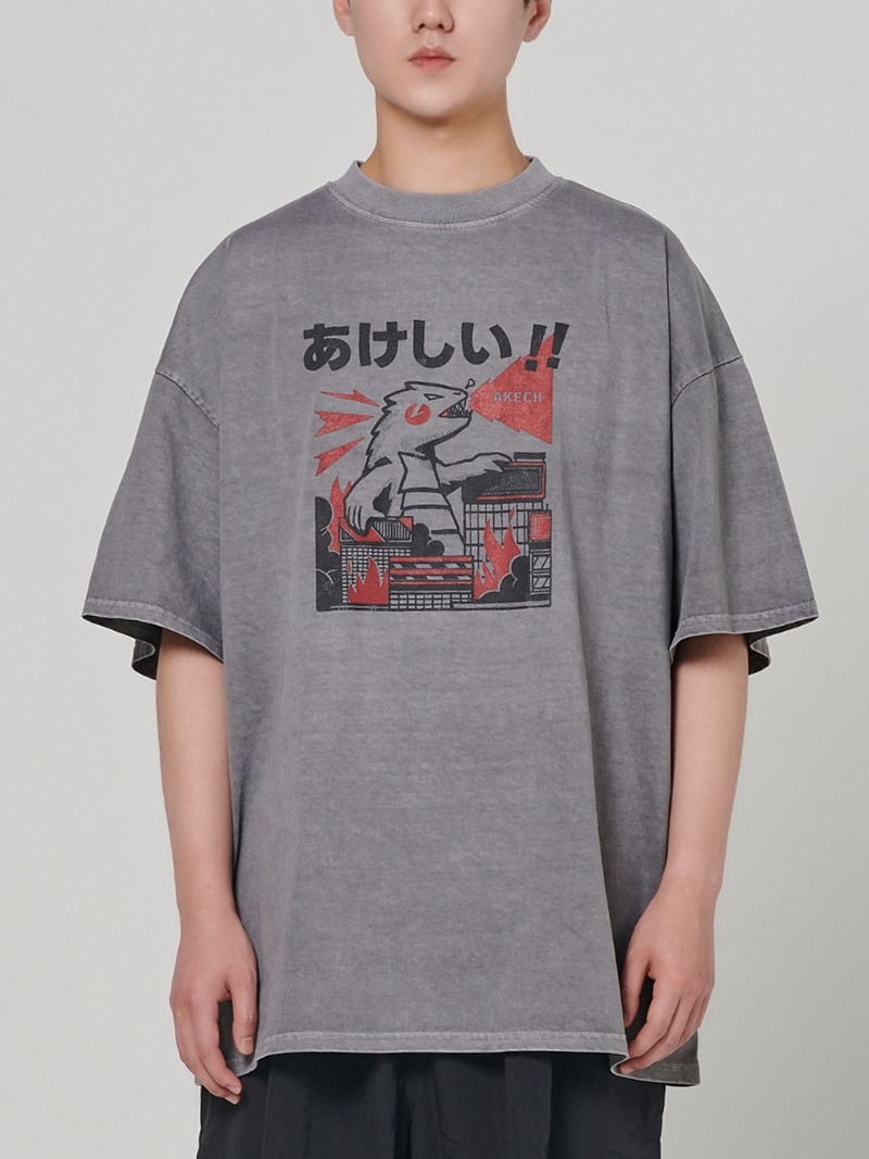 Godzilla Pigment Half T-shirt Charcoal